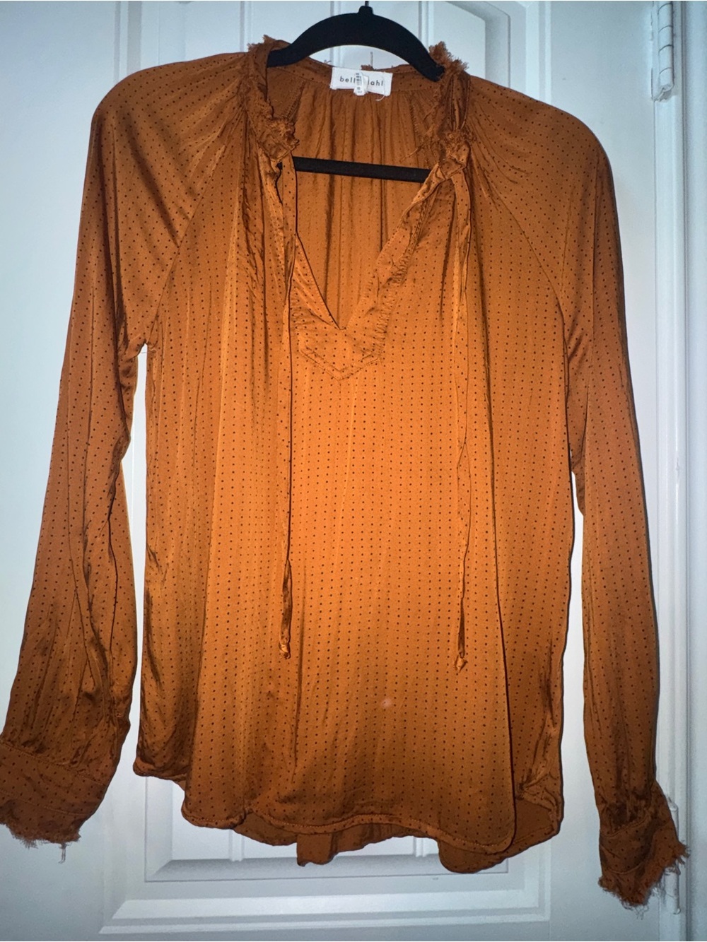Bella Dahl Rust Dot romantic  Ruffled western  peasant cottagecore Blouse